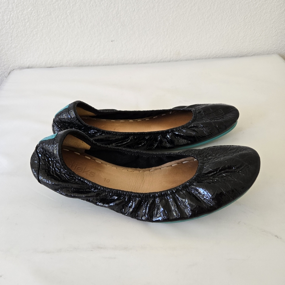 TIEKS Obsidian Shiny Patent Leather Black Ballet Flats Shoes size 10 - Picture 3 of 16